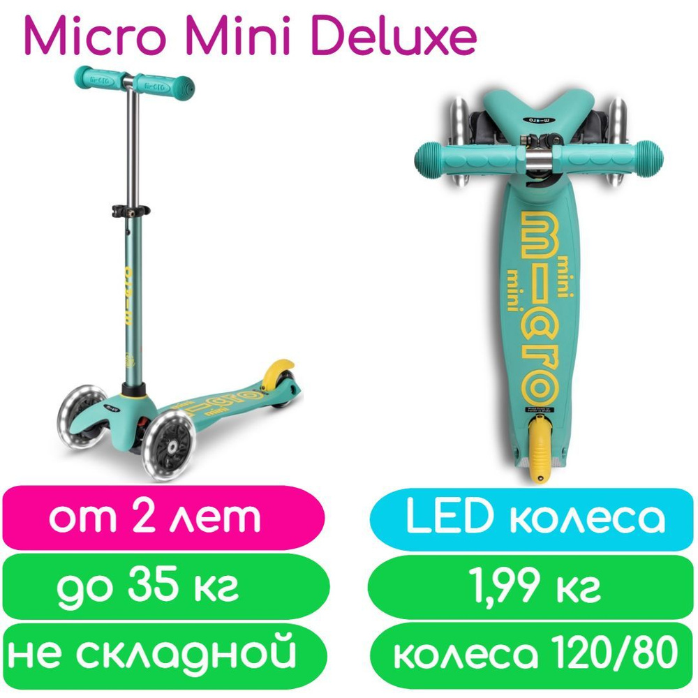 Самокат Mini Micro Deluxe Мятный ECO (MMD166) светящиеся колеса #1