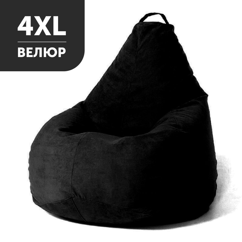 COOLPOUF Кресло-мешок Груша, Микровелюр, Велюр натуральный, Размер XXXXL,черный  #1