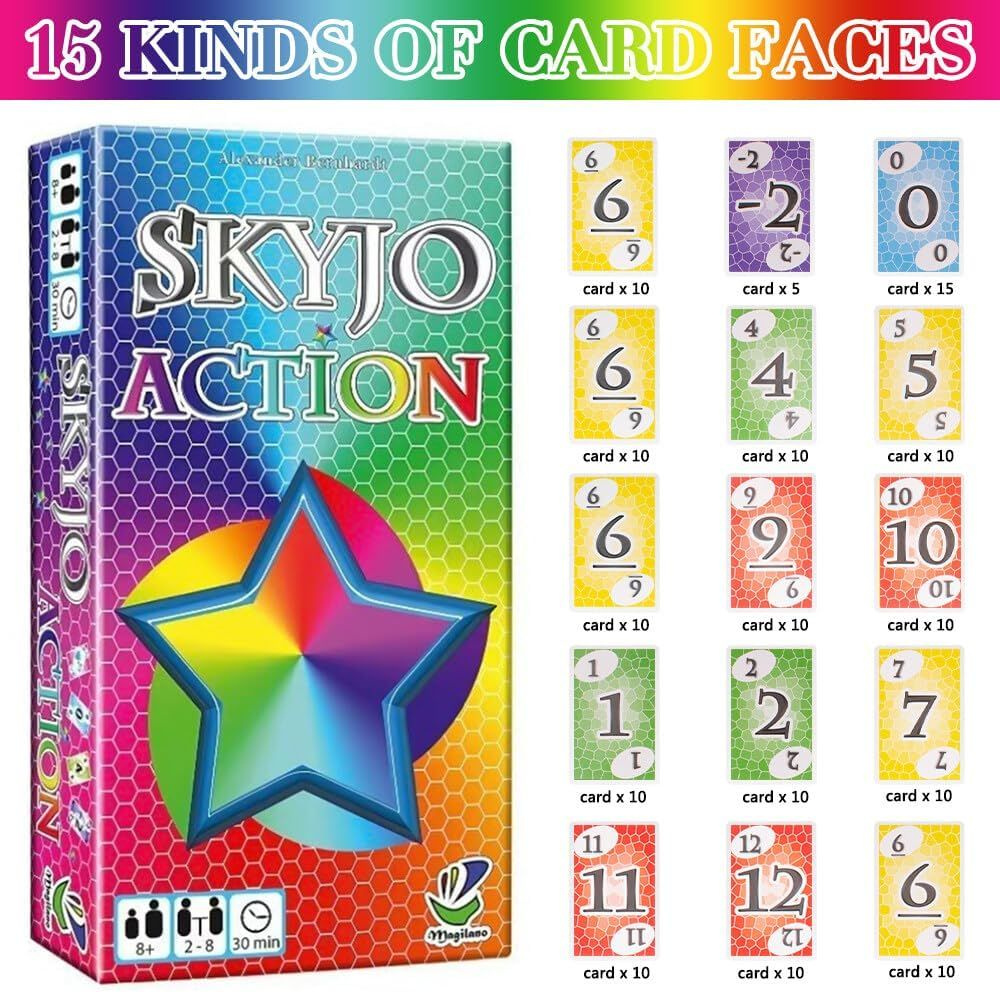 Игральные карты, Skyjo Action, настольные игры, семейные встречи, 2-8 ...