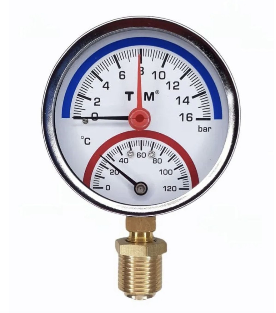 Термо-манометр радиального подключения 1/2" - 16 бар, 80 мм #1