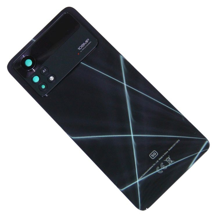 Задняя крышка для Xiaomi Poco X4 Pro 5G (2201116PG) со стеклом камеры <черный> (ОЕМ) #1