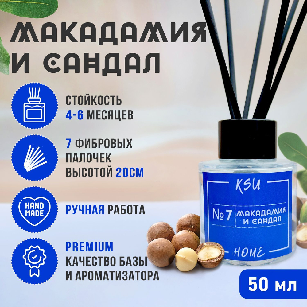 Ароматизатор для дома. Аромадиффузор Макадамия и Сандал 50ml