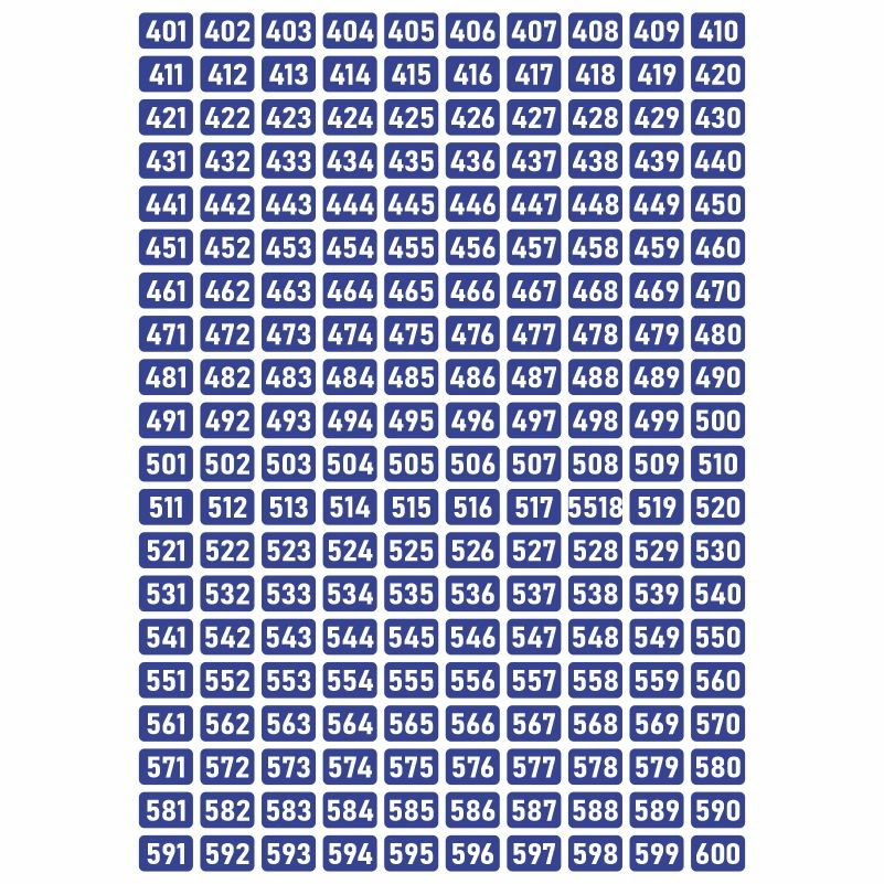 Наклейка / стикер номера от ПолиЦентр цвет синий 15х10 мм / номерные стикеры 401-600 #1