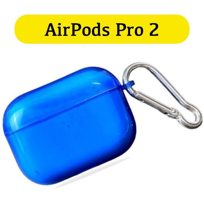 Чехол для AirPods Pro 2 с карабином, синий полупрозрачный #1