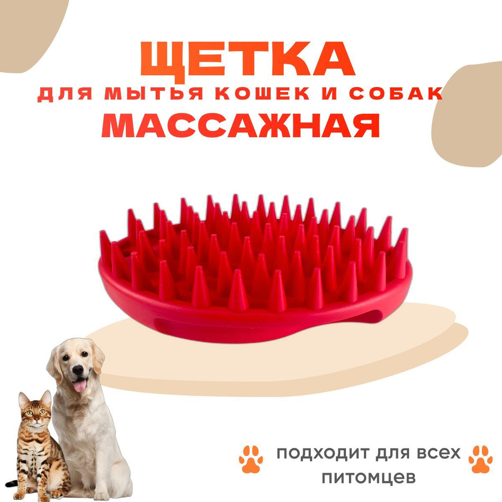 Щетка массажная HELLO PET для мытья кошек и собак дома овальная красная,  хорошо лежит в руке 7см*11см - купить с доставкой по выгодным ценам в  интернет-магазине OZON (1112859690)