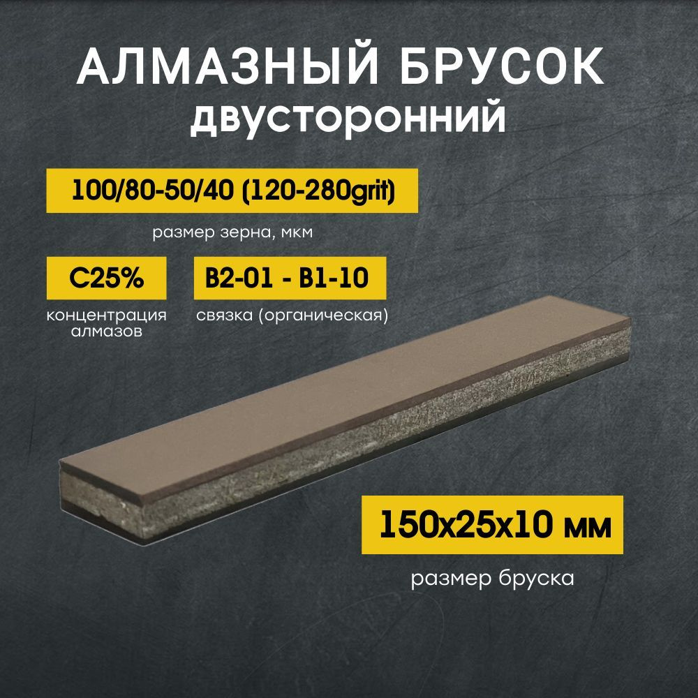 Алмазный 2-х сторонний брусок VID 150x25мм С25% 100/80-50/40 (120-280grit)  #1