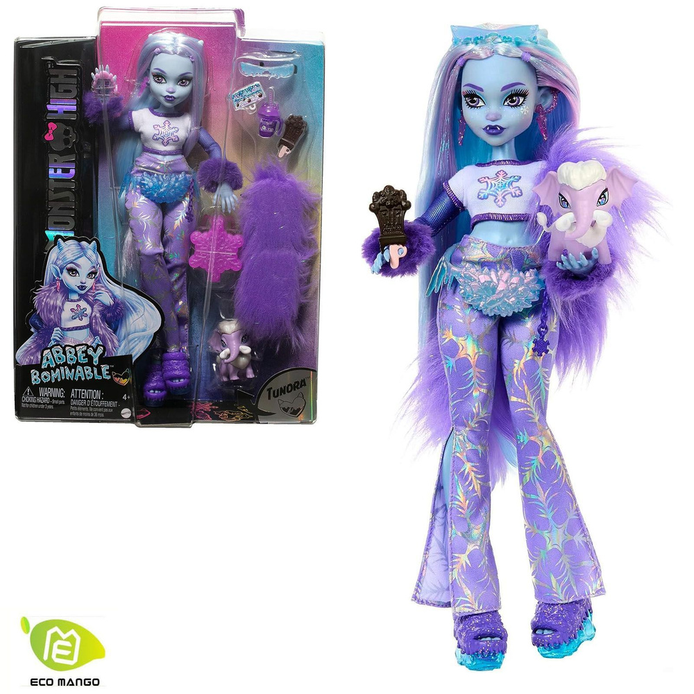 Кукла Monster High 3-го поколения, Абби Боминэйбл и её питомец Мамонт  Тундра с аксессуарами