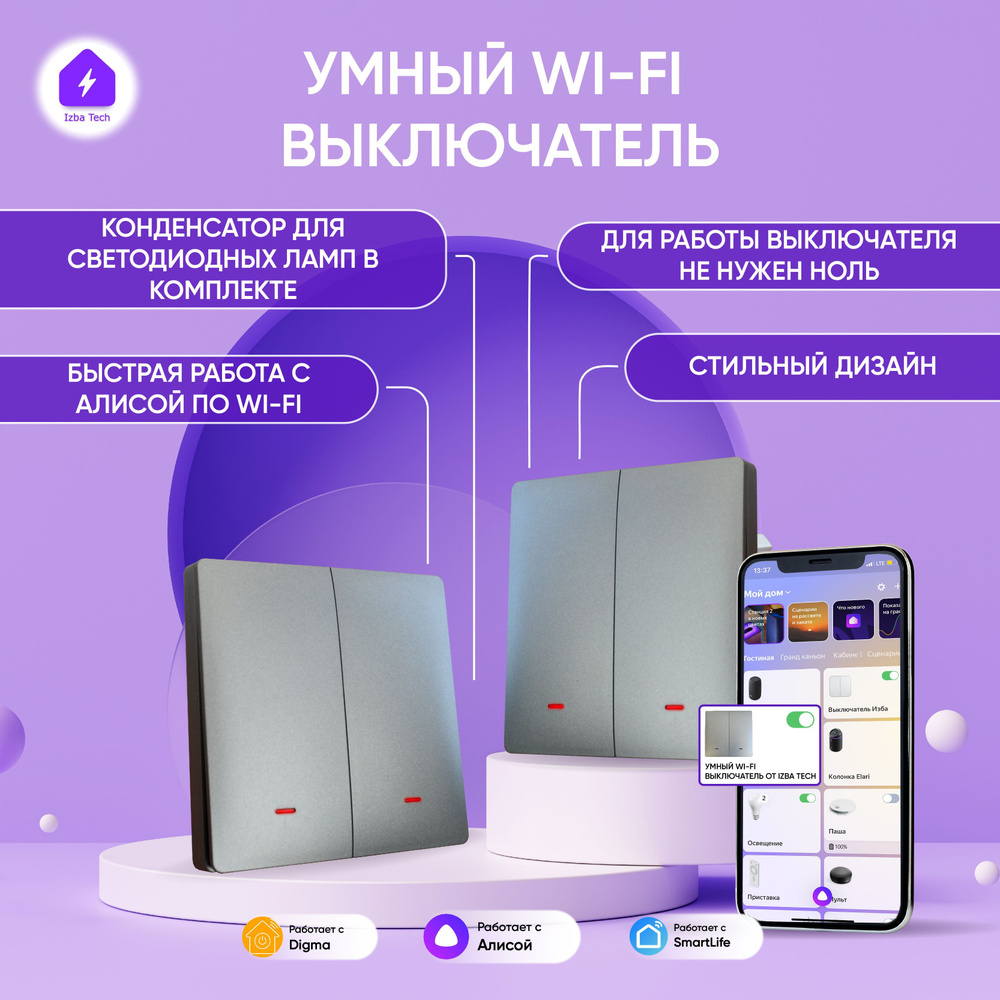 Умный выключатель Izba Tech, клавиш 2 шт, монтаж Открытый - купить с  доставкой по выгодным ценам в интернет-магазине OZON (1129108555)