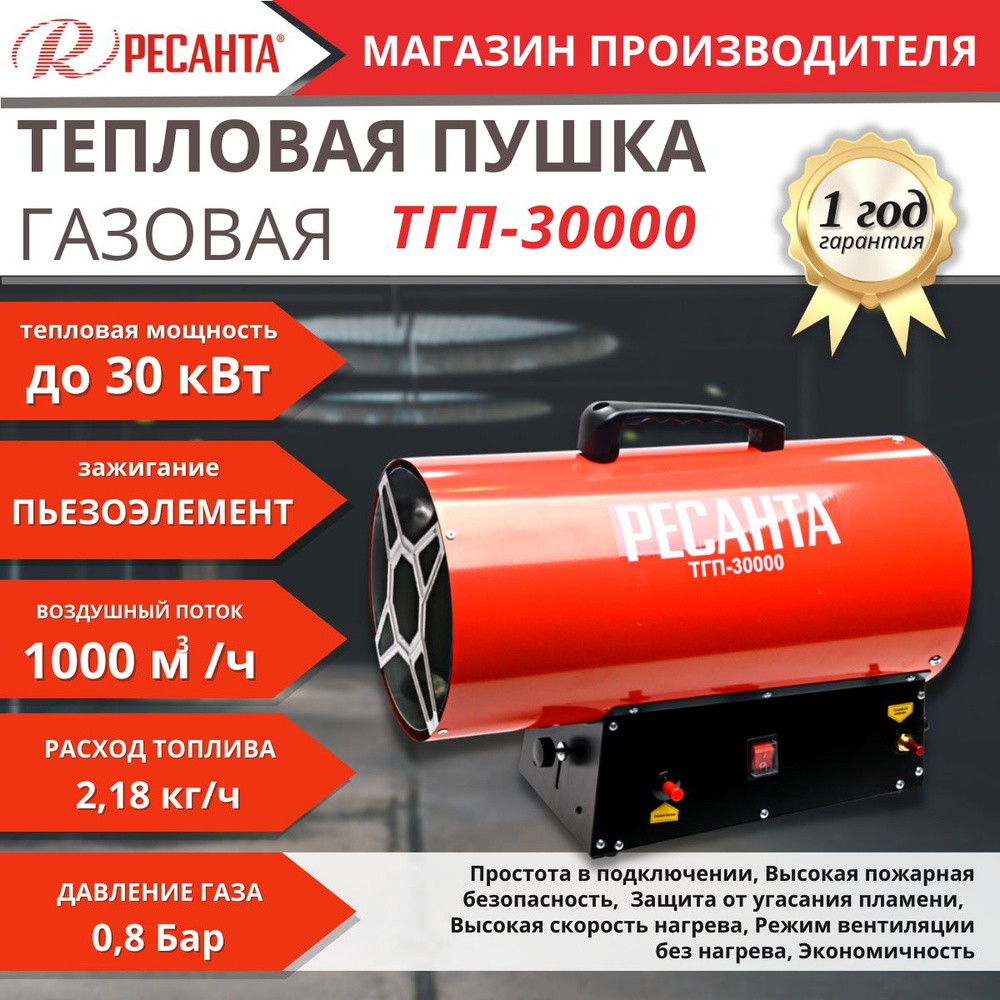 Тепловая пушка газовая Ресанта ТГП-30000 - купить по выгодной цене в  интернет-магазине OZON.ru (856804527)