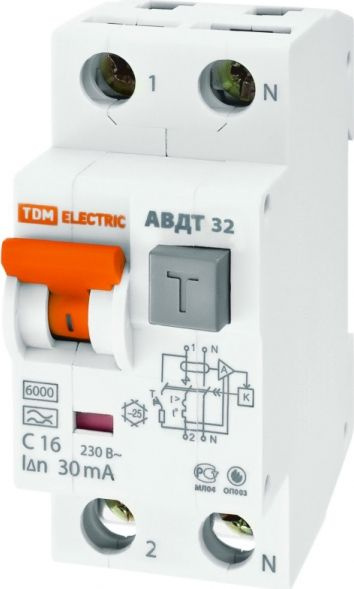Диф. автомат 2П 32А 30мА TDM АВДТ-32 хар-ка С 6кА тип А  по .