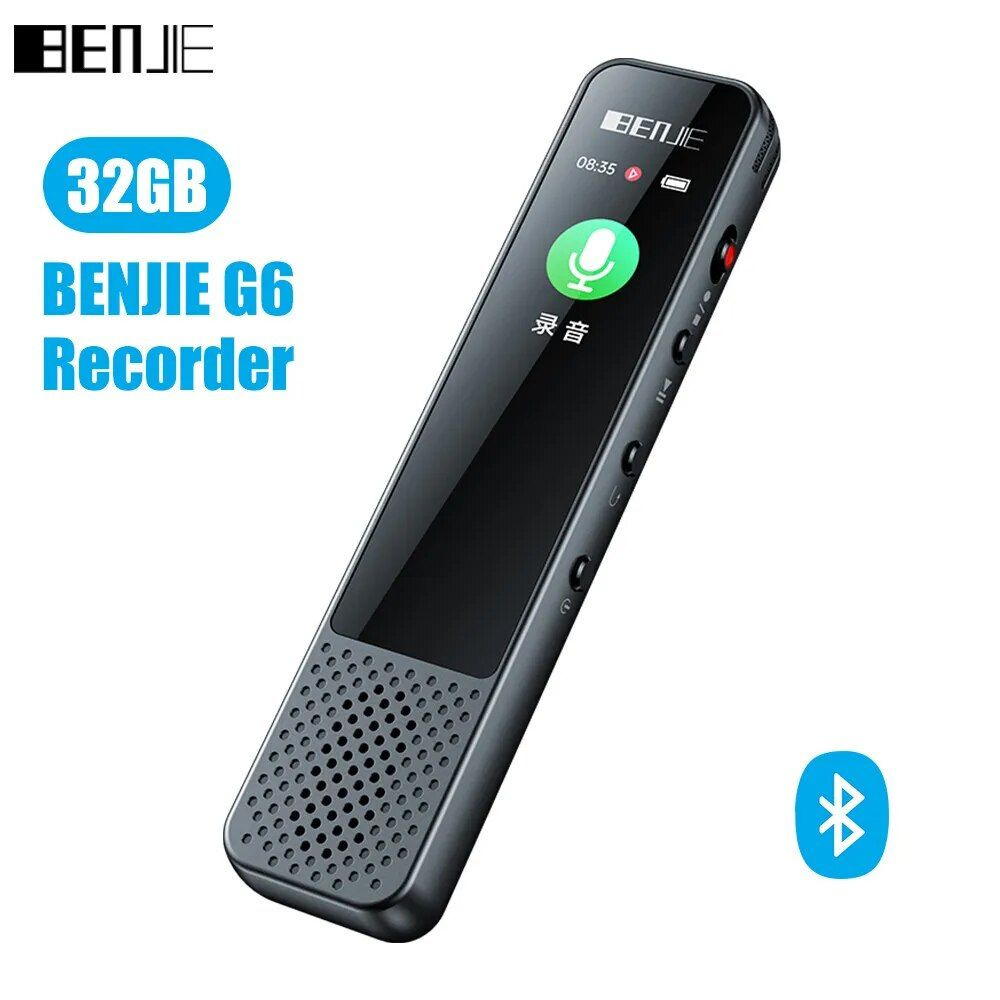 Диктофон BENJIE G6 Bluetooth с динамиком,8G 16G 32G 64G HiFi  MP3-плеер,инструмент для записи звука с шумоподавлением DSP 3072Kbps без ...