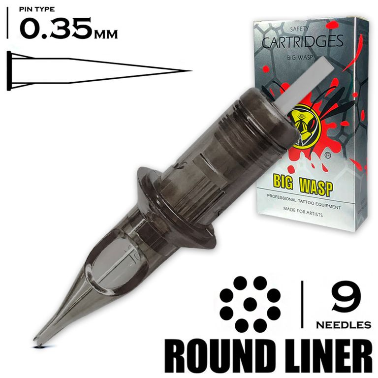 Картриджи для тату и татуажа BIG-WASP PRESTIGE GREY Round Liner 9RL/0.35мм 20шт/уп  #1