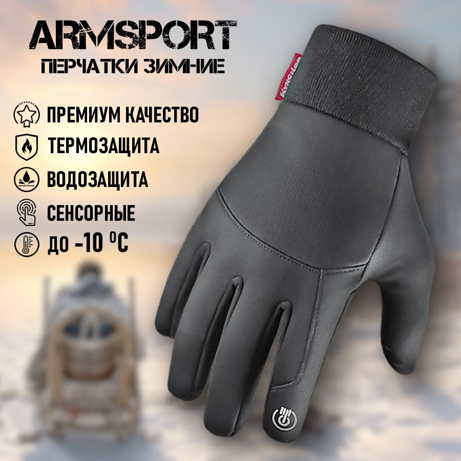 Перчатки мужские зимние спортивные Armsport, утепленные мотоперчатки, серые  #1