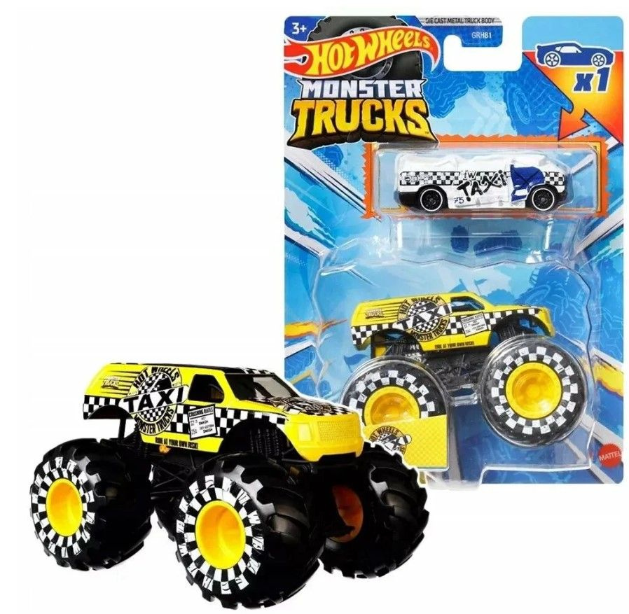 Монстр трак Хот вилс, машинки для мальчиков Mattel, машина Hot Wheels  Monster Trucks Taxi GRH81_HKM07 - купить с доставкой по выгодным ценам в  интернет-магазине OZON (1312328485)