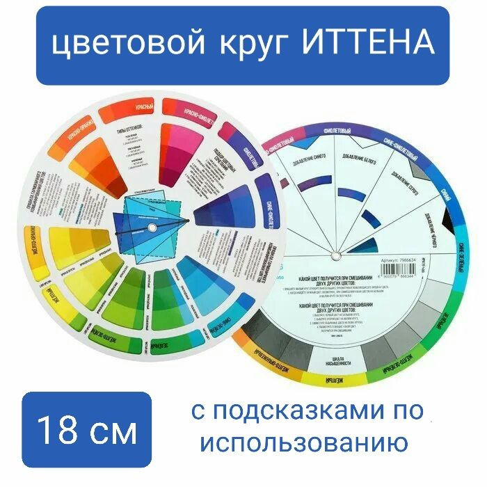 Цветовой круг Иттена для подбора цветовых сочетаний, диаметр 18 см ...