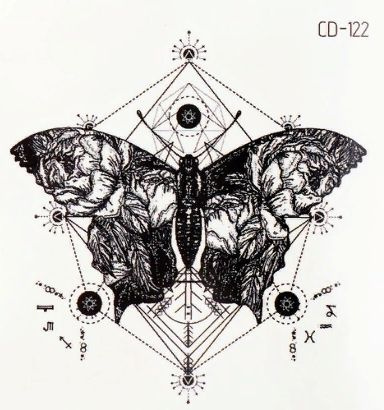 Татуировка готическая черная бабочка со знаками зодиака 8*7,5см  #1