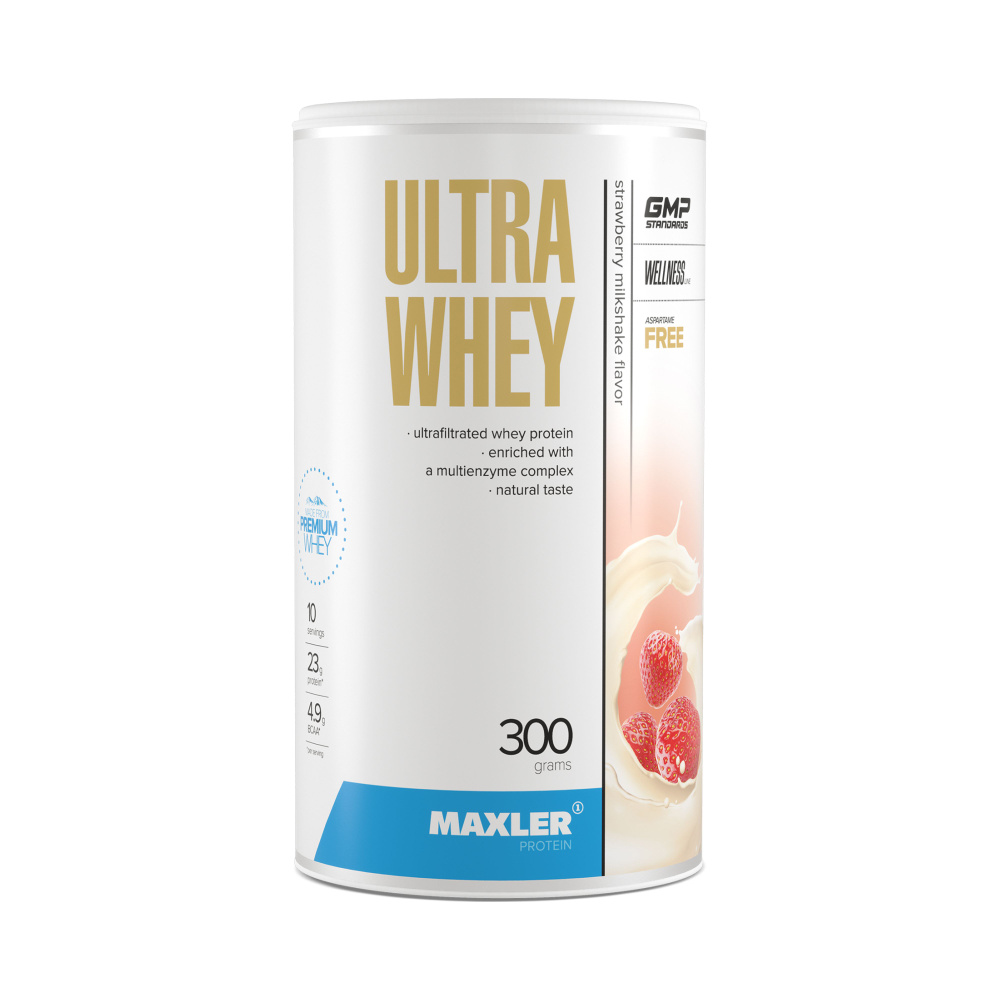 Протеин сывороточный для мужчин и женщин Maxler Ultra Whey 300г Клубничный молочный коктейль  #1