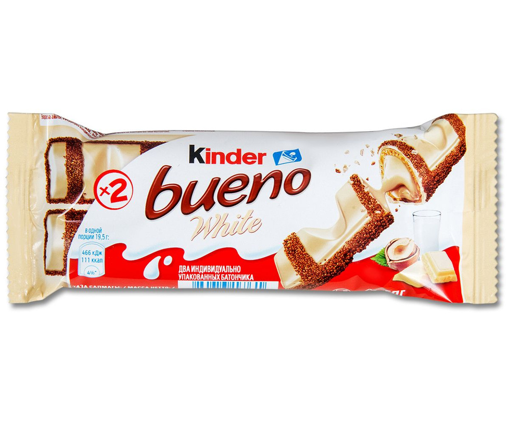 Киндер Буэно вафельный батончик Kinder Bueno White вафли с молочно-ореховой начинкой, 39 г, 1 шт.  #1