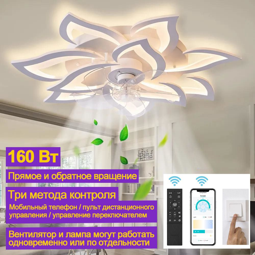 Люстра-вентилятор+160 Вт+3-цветная регулировка яркости+6-ступенчатая ...