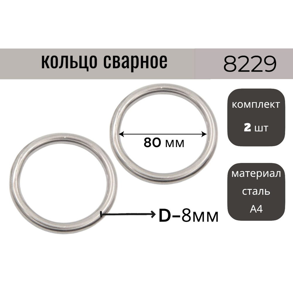 Кольцо круглое сварное 8х80 мм 8229, нержавеющая сталь А4 (2 шт.) КРЕПКОМ  #1