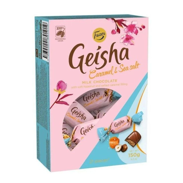 Шоколадные конфеты Fazer Geisha Caramel & Sea Salt с фундуком и соленой ...