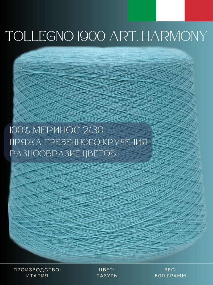100% Меринос Пряжа из Италии Tollegno 1900 Harmony Лазурь купить на ...