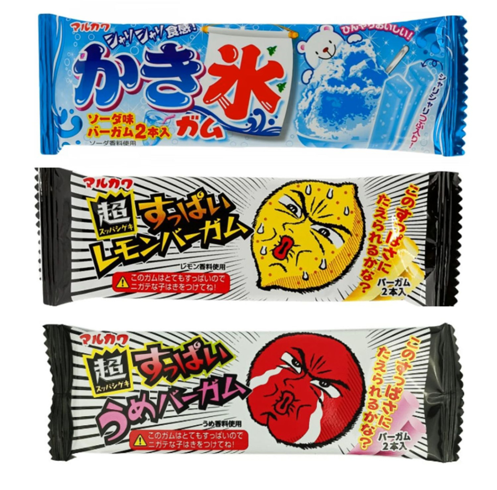 Японская жевательная резинка Marukawa КИСЛЫЙ МИКС, 3 шт. Вкусы: Ледяной лимонад, Кислый лимон, Кислая #1