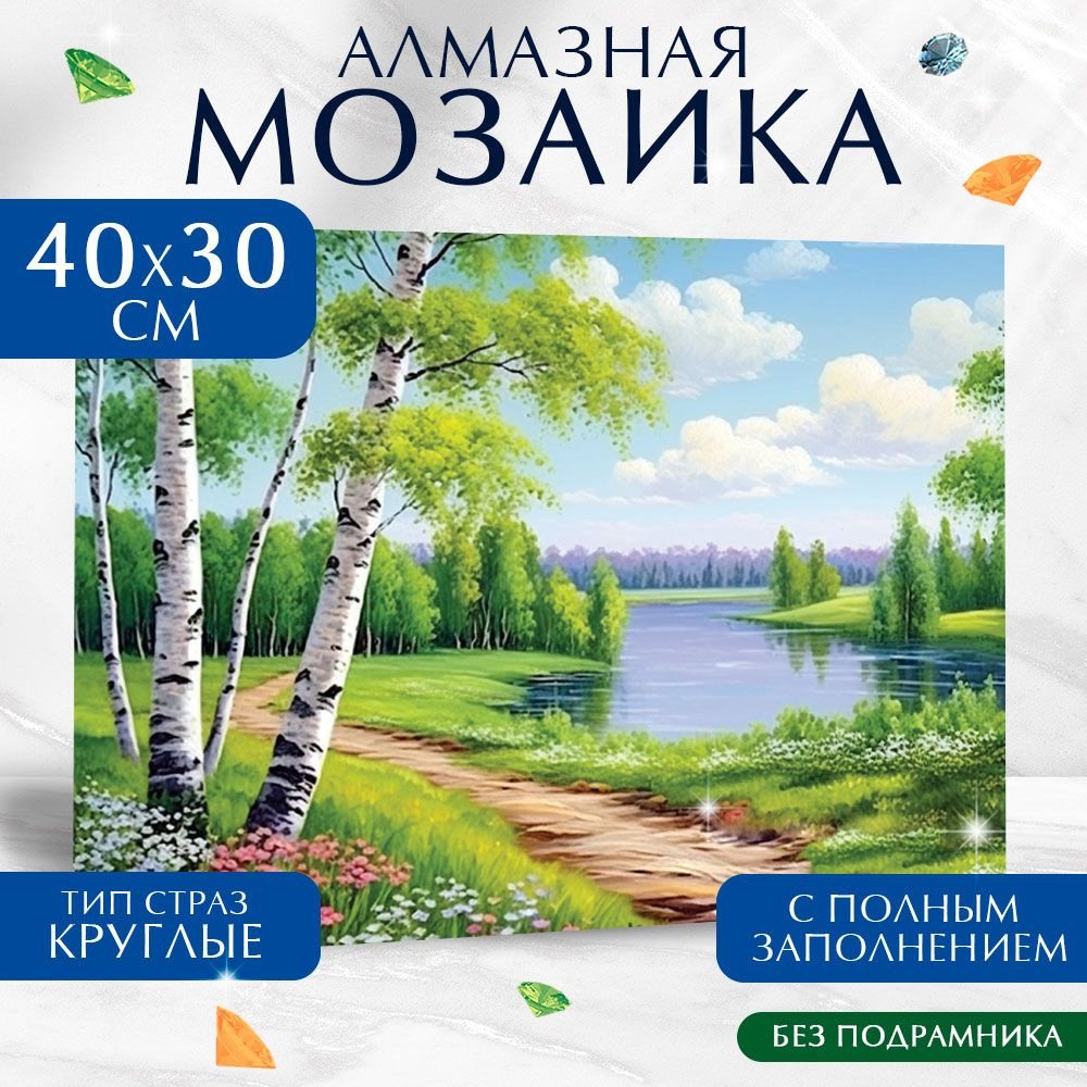 Алмазная мозаика Школа талантов "Березки" на холсте 30х40 см без подрамника  #1