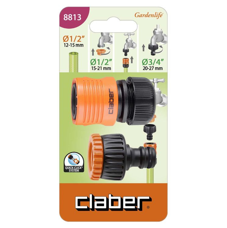 Набор: адаптер для крана 1/2-3/4" и коннектор для шланга 1/2" Claber 8813 Италия #1