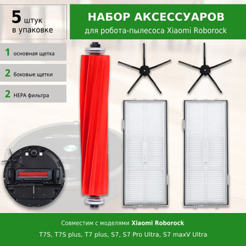 Kit d'accessoires de rechange pour aspirateur Roborock S7 S7 Plus S7 MaxV  S7 MaxV Ultra,Comprend 1 brosse principale, 2 essuie-glaces, 3 brosses