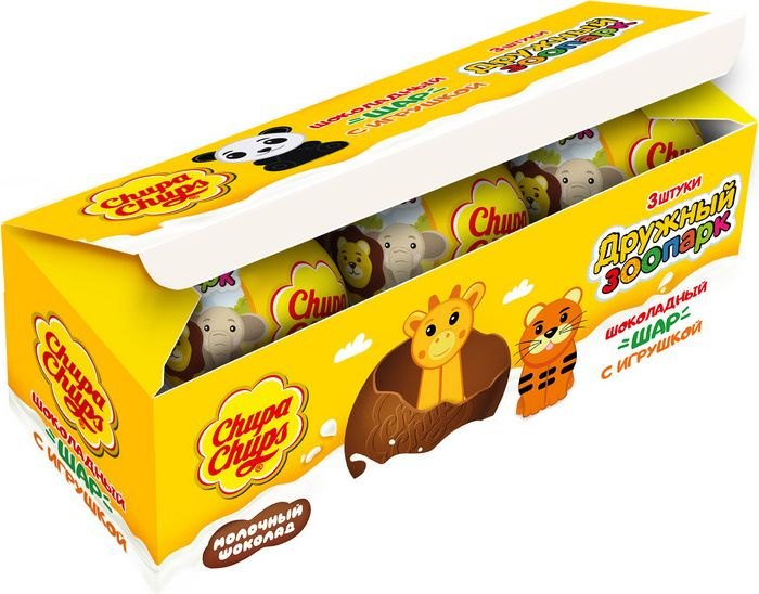 Шоколадный шар Chupa Chups Дружный зоопарк, с игрушкой внутри, 3 шт х ...