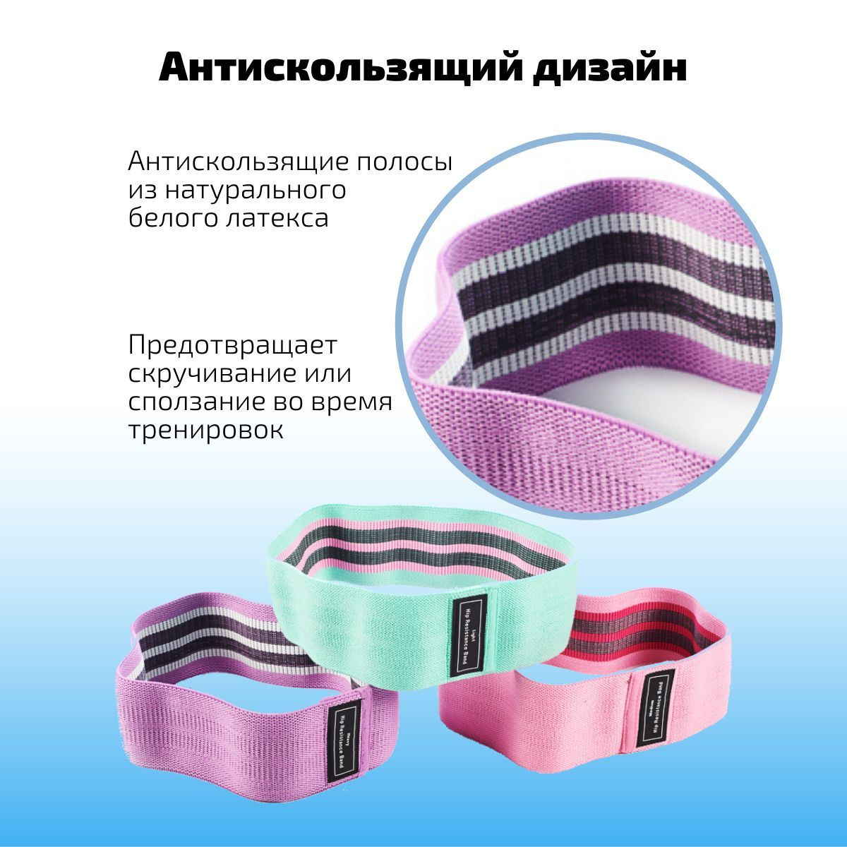 Комплект усиленные 3 шт PREMIUM качества: резинки для фитнеса тканевые ...