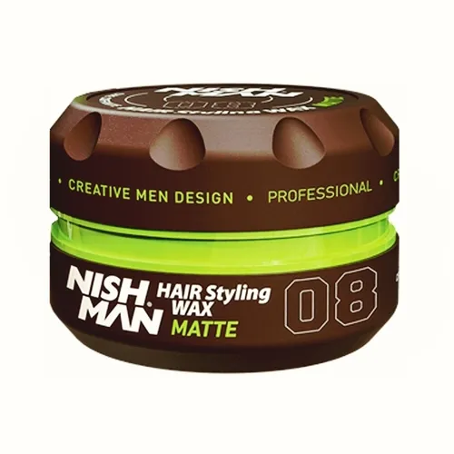 Воск для волос матовый NISHMAN MATTE LOOK аромат 08 "Черная ваниль" матовый, на водной основе, сильная фиксация, без блеска, не склеивает, мужская косметика, 150 мл