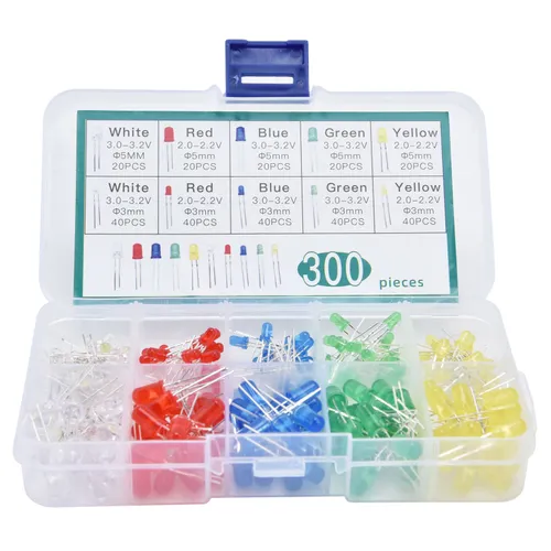300 шт. светодиоды 5 цветов 3мм/5мм в коробке для электроники