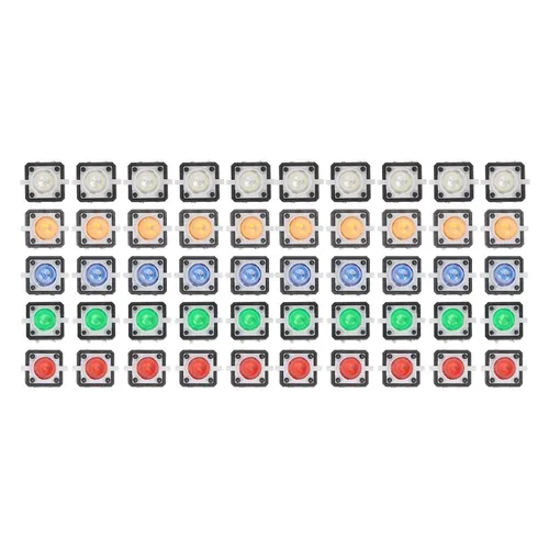 Мини кнопки тактовые с LED подсветкой, 50 шт, разноцветные, DC 12V, для DIY проектов и электроники