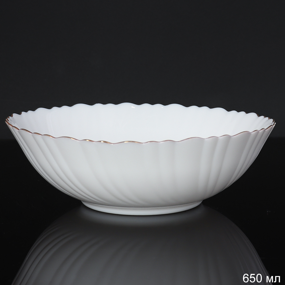 Салатник WHITE LILY Золотая отводка , 650 мл, диаметр 17,5 см, белый, стеклокерамика