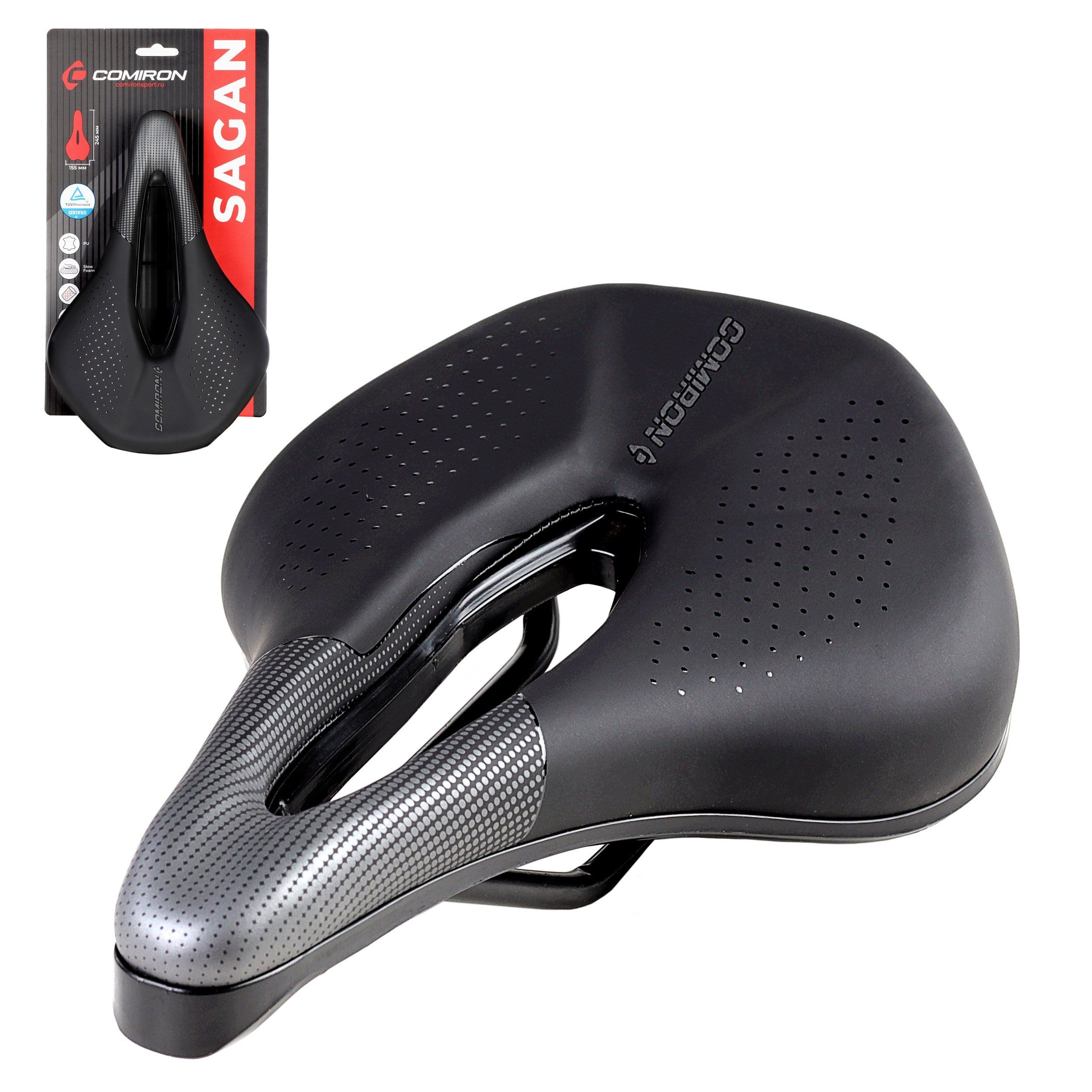 Седло велосипедное MTB COMIRON SAGAN M046A 245X155, технологии: DW, ED, полиуретан принтованный глянец, чёрный, серый Седло велосипедное MTB COMIRON SAGAN M046A 245X155, технологии: DW, ED, полиуретан принтованный глянец, чёрный, серый