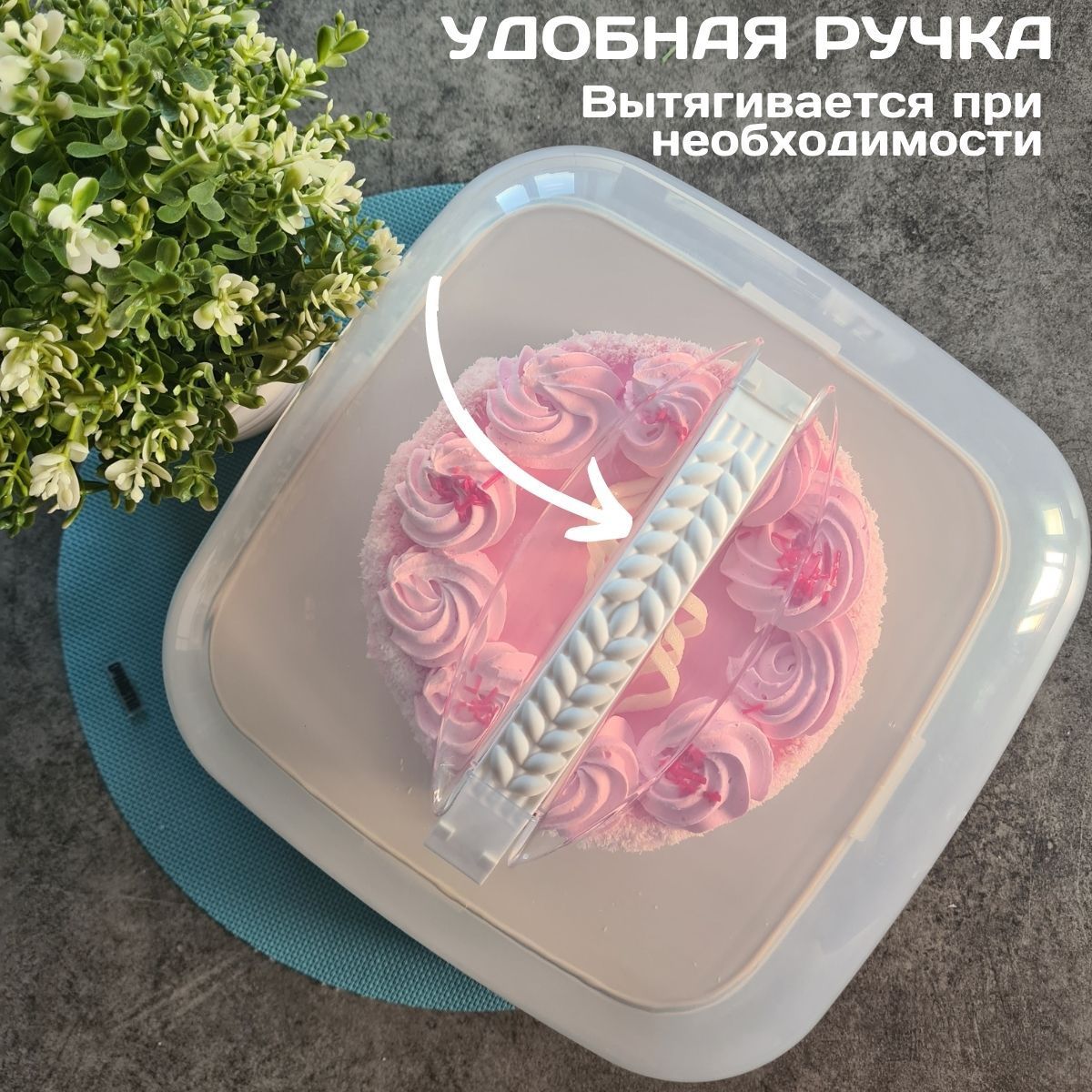 Тортница с крышкой пластиковая диаметр 26см, тортовница с ручкой ...