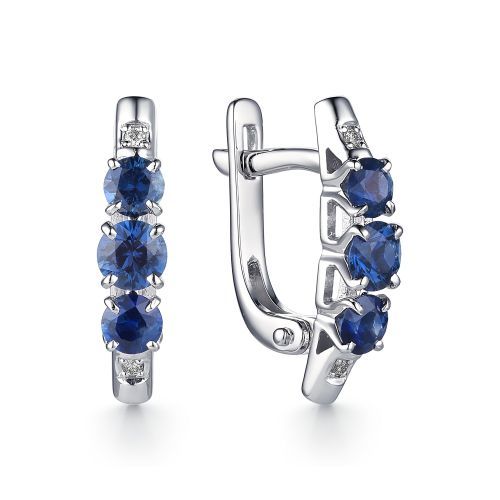 АЛЬКОР Золотые серьги 585 женские с 6 сапфирами и 4 бриллиантами ...