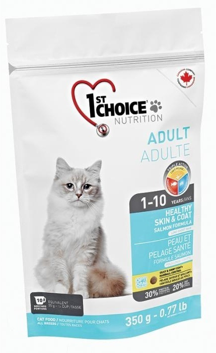 Корм сухой 1st Choice "Adult", для здоровья шерсти и кожи взрослых кошек, с лососем, 350 г. 102.1.220 #1