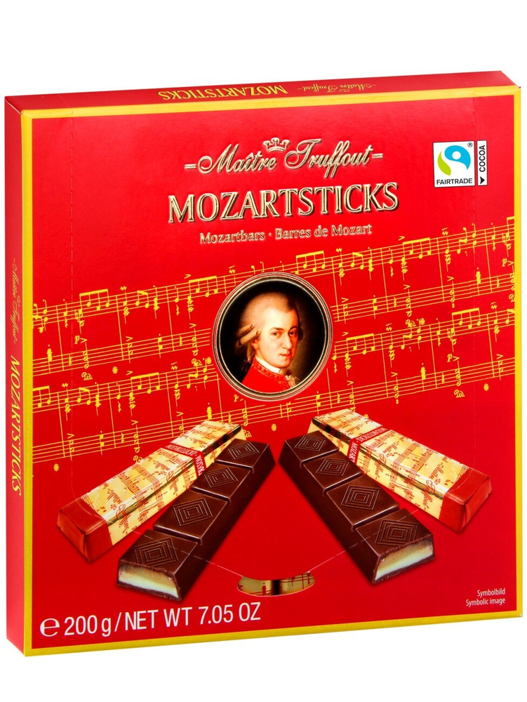 Темный шоколад Моцарт(Mozart) с марципановой начинкой и начинкой со вкусом фисташек в мини-батончиках, #1