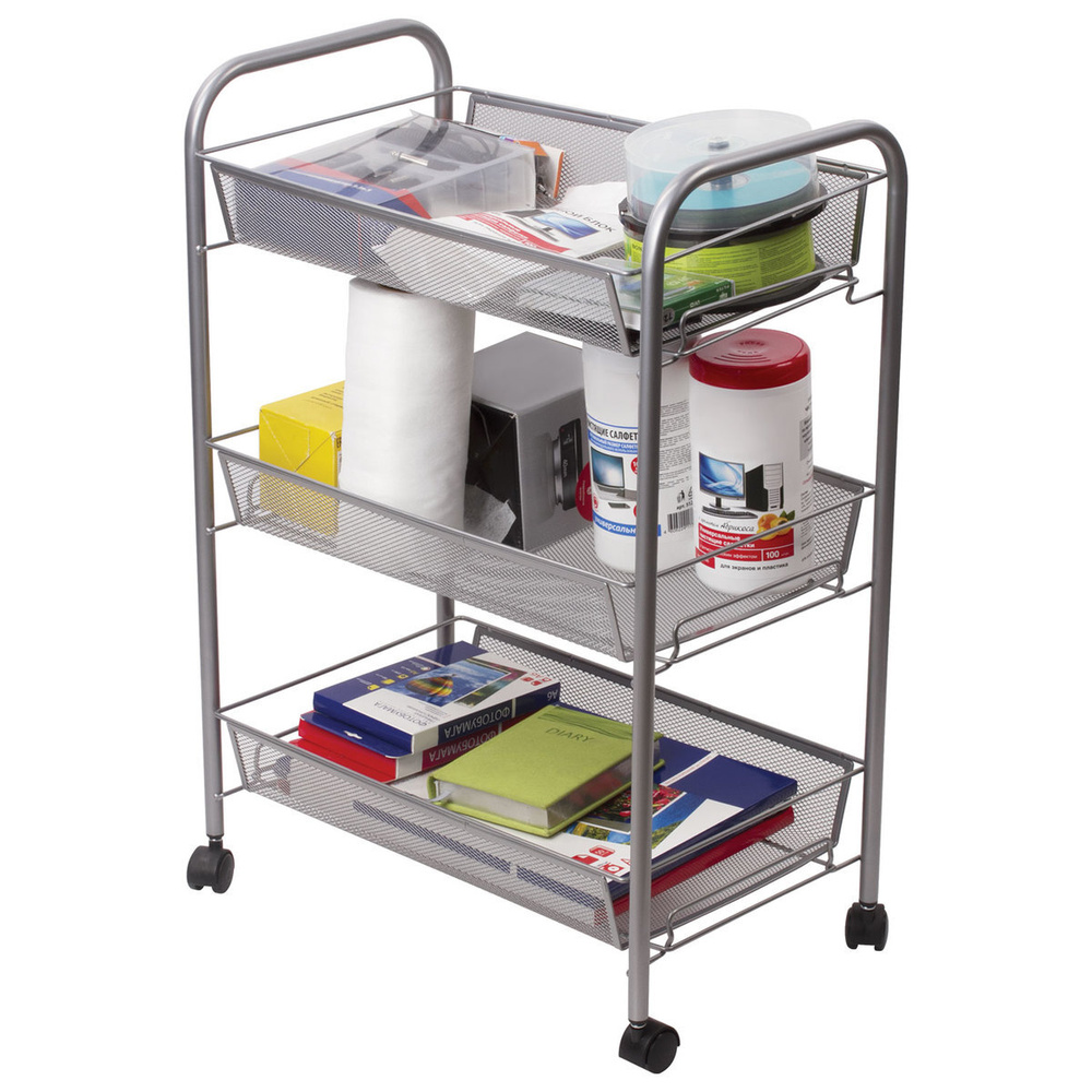 Этажерка (тележка) офисно-бытовая на колесиках, 3 яруса, 43,5x26x62,5 ...
