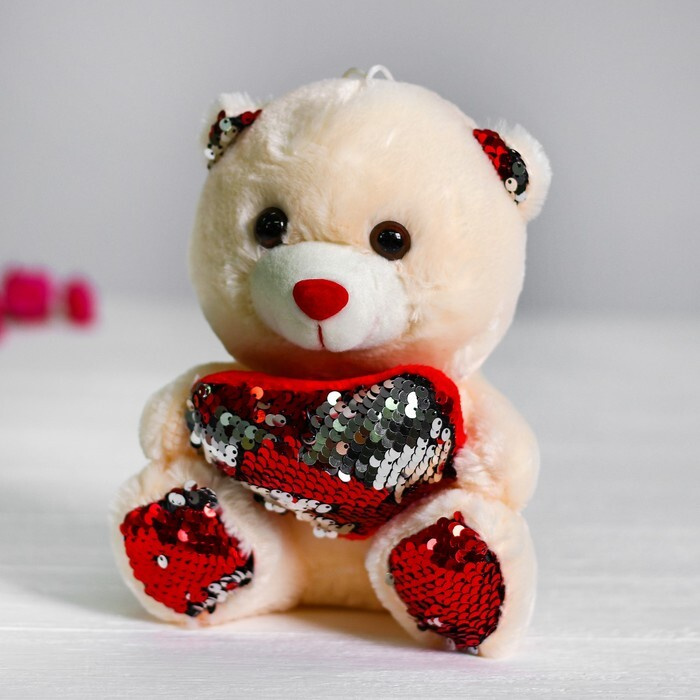 Мягкая игрушка "Медведь с сердцем", пайетки, цвет красно-серебряный  #1