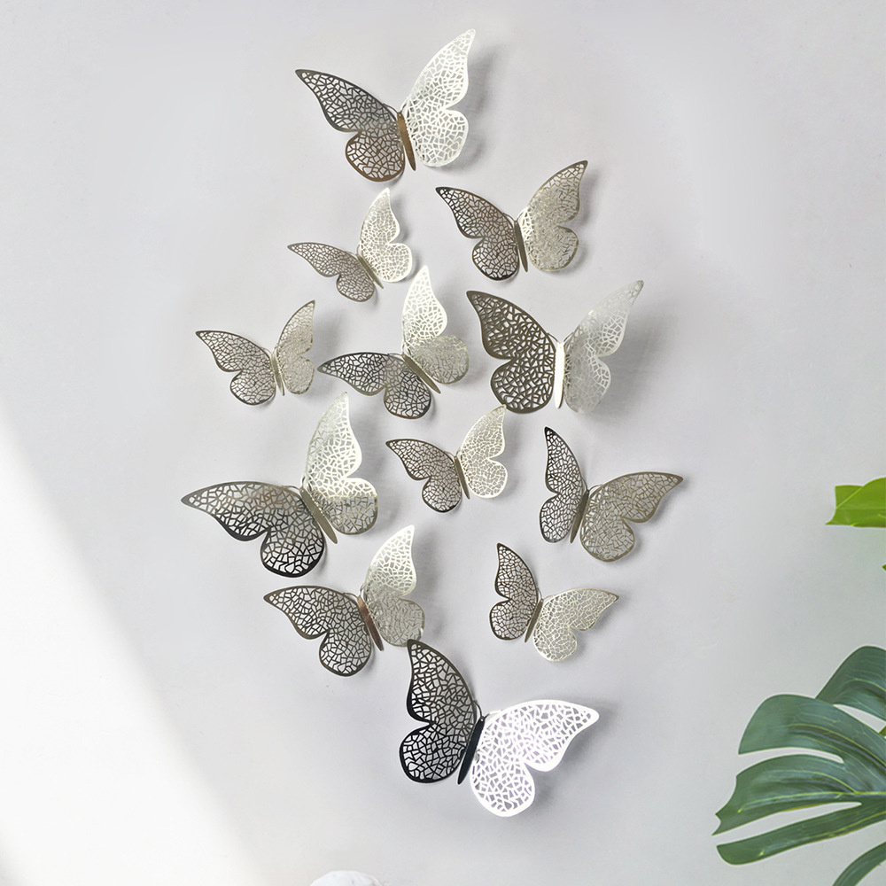 Наклейка 3D Бабочки Серебро 12 штук, 3D наклейки, #1