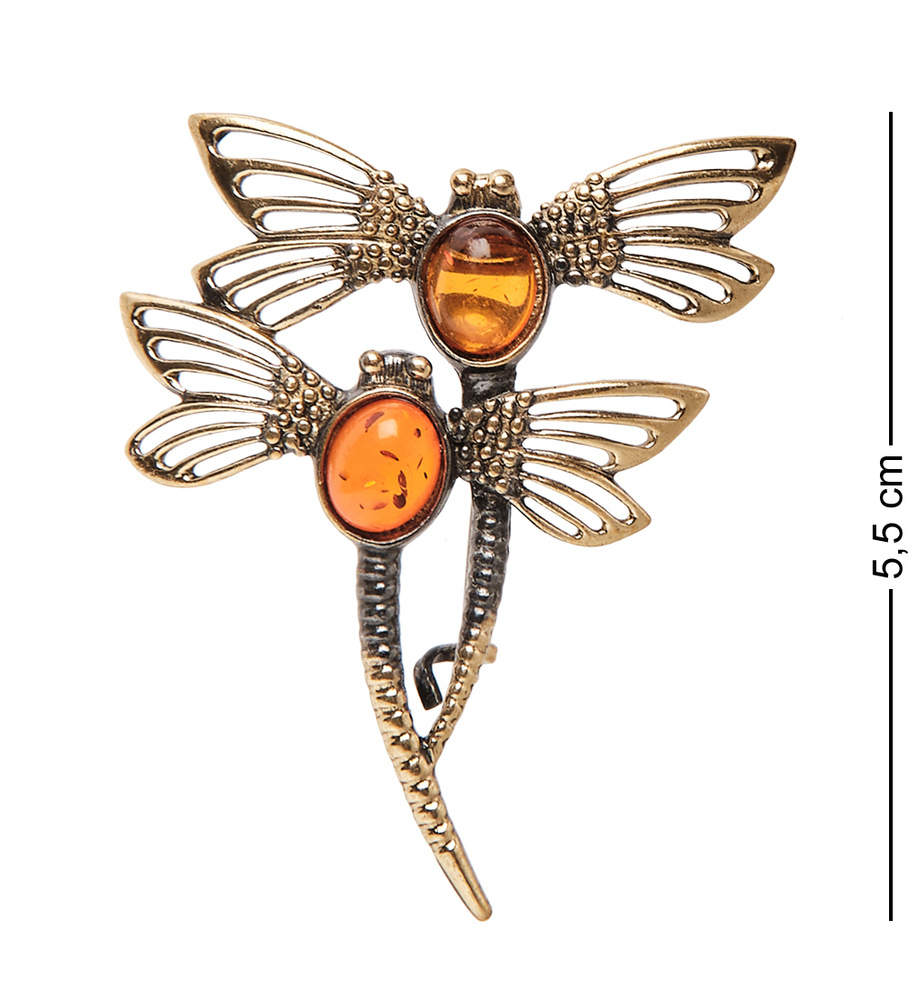Брошь ''Стрекозы'' (латунь, янтарь) - купить с доставкой по выгодным ...