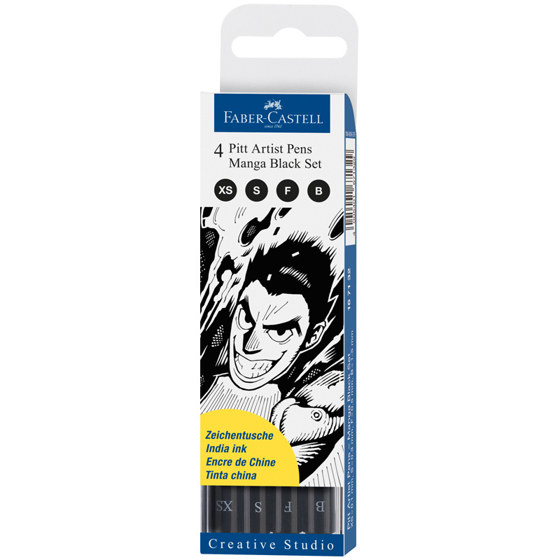 Линеры ручки капиллярные черные Faber-Castell Pitt Artist Pens Manga Black set 4шт  #1