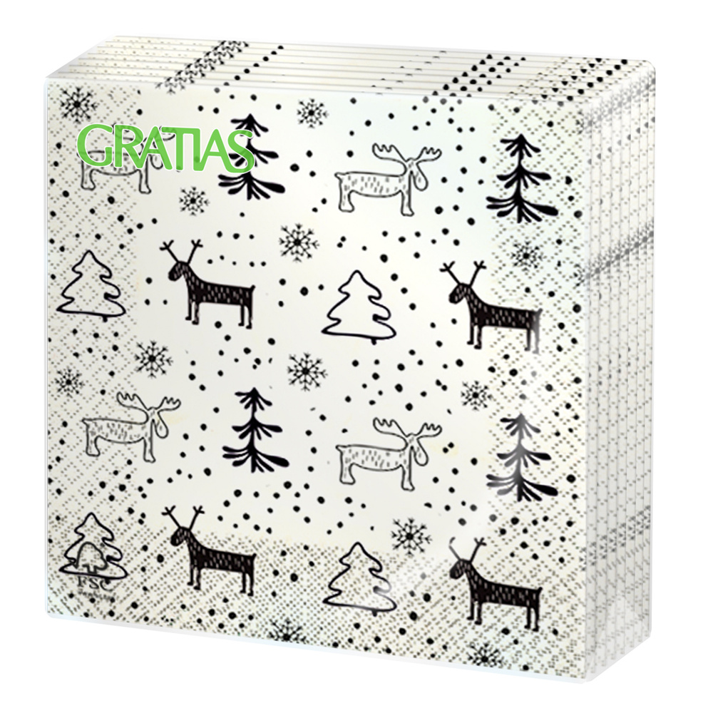 Салфетки бумажные 3сл 33см 12 листов Gratias Олени в лесу новогодние ...