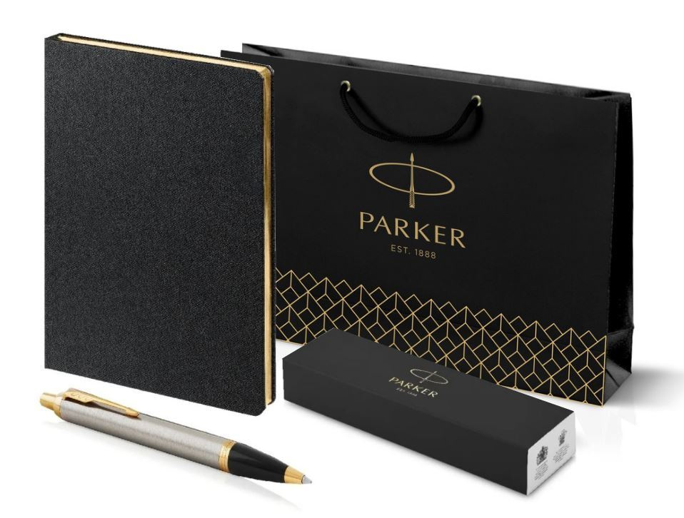 Подарочный набор Parker: Ручка шариковая Parker IM, синий стержень, ежедневник черный с золотыми срезом #1