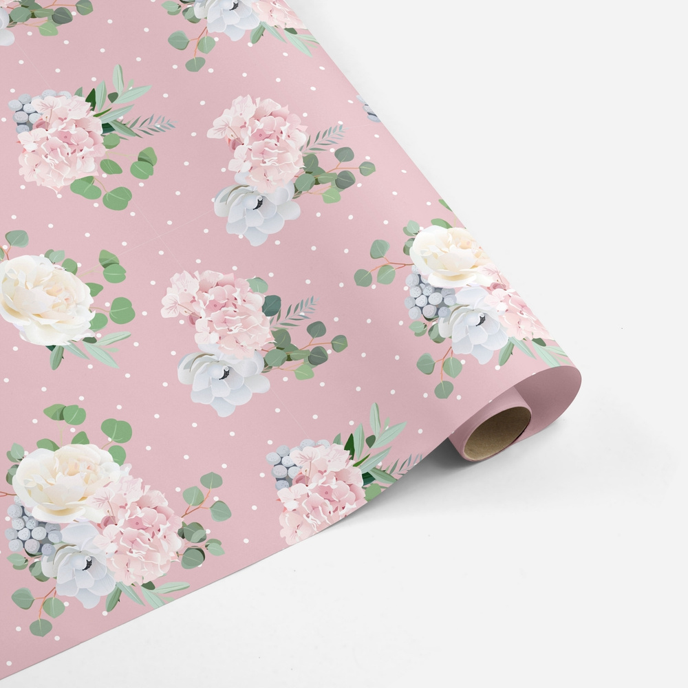 Бумага упаковочная универсальная женская декоративная, пионы на розовом 70*100 см  #1