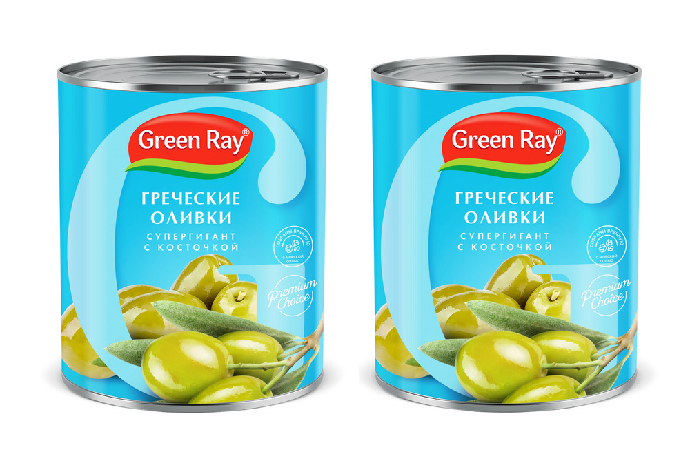Греческие оливки супергигант с косточкой GREEN RAY, 2 банки по 850 мл.  #1